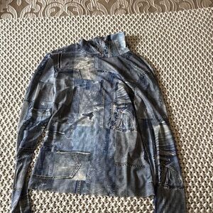 Denim Patchwork Long Sleeve Blouse